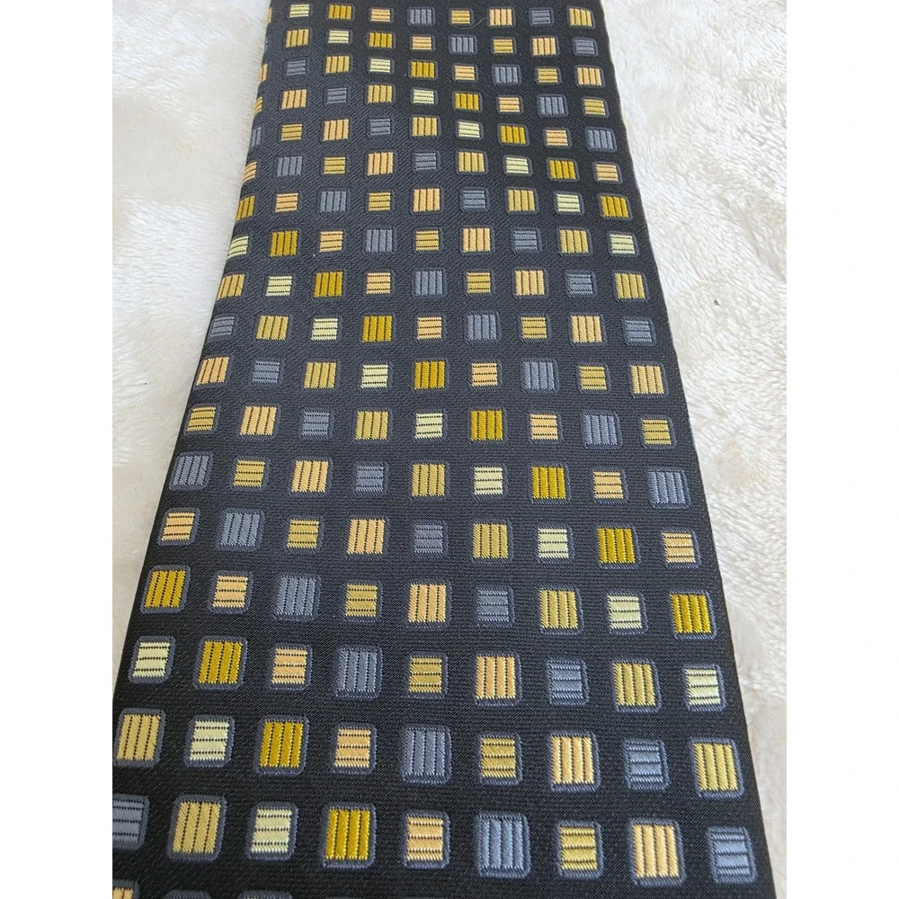Stafford Tailored Culture‎ Mens Tie Navy Yellow Grey Geometric Square Pattern